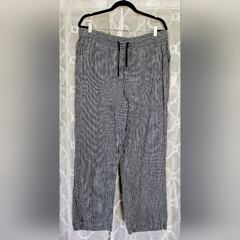 L.L. Bean Blue & White Pinstriped Drawstring Pants - Size 16